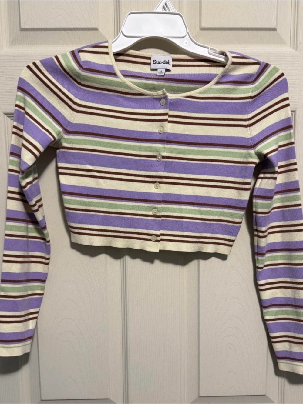 Sunday Best Striped Cropped Cardigan - Purple, Cream, Brown, Green